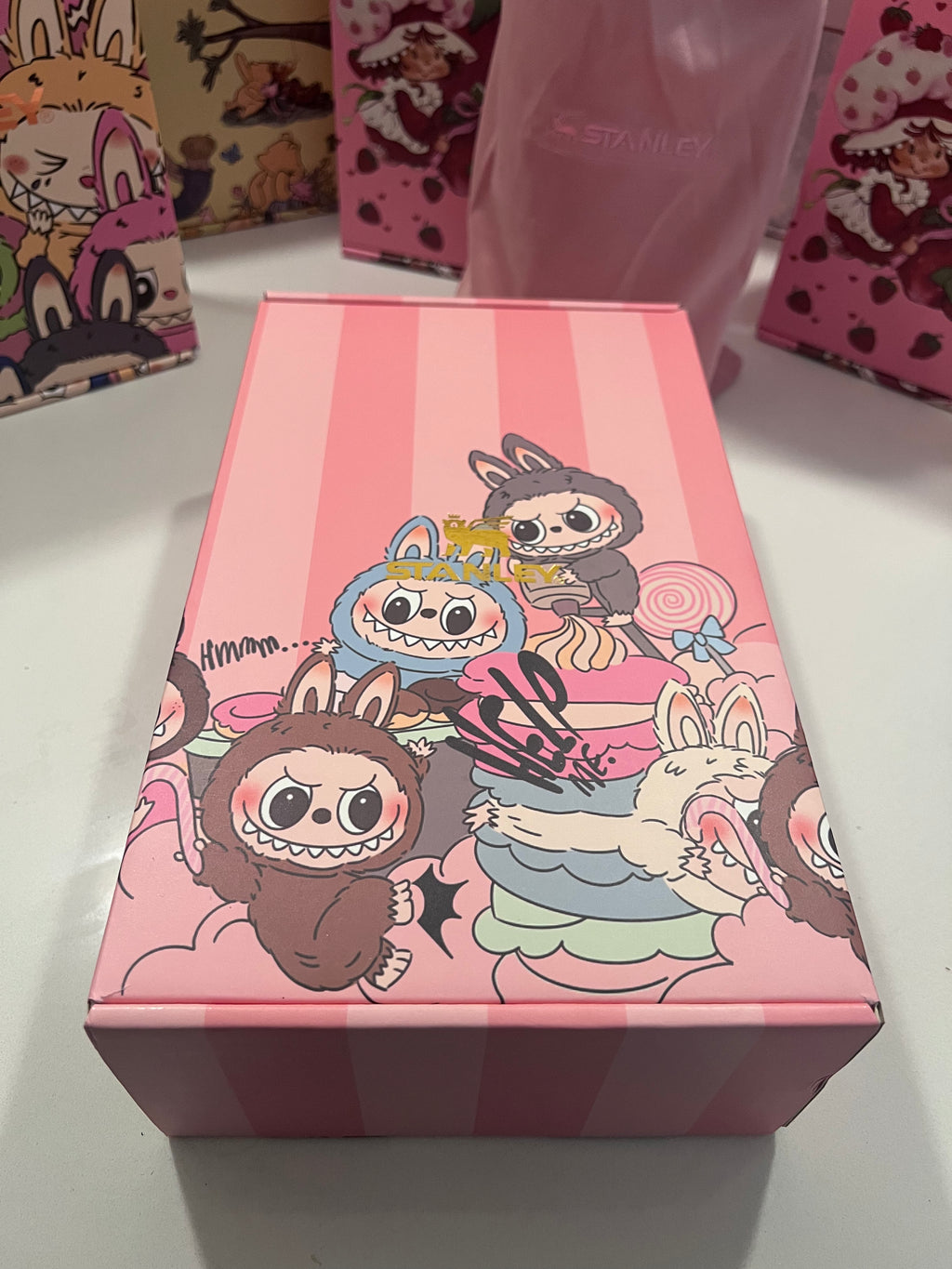 * * LIMITED EDITION * Stanley x Labubu Limited Edition Tumbler Pink Stripe 40 oz Quencher H2.0 FlowState Tumbler – 100% Authentic (New In Box)