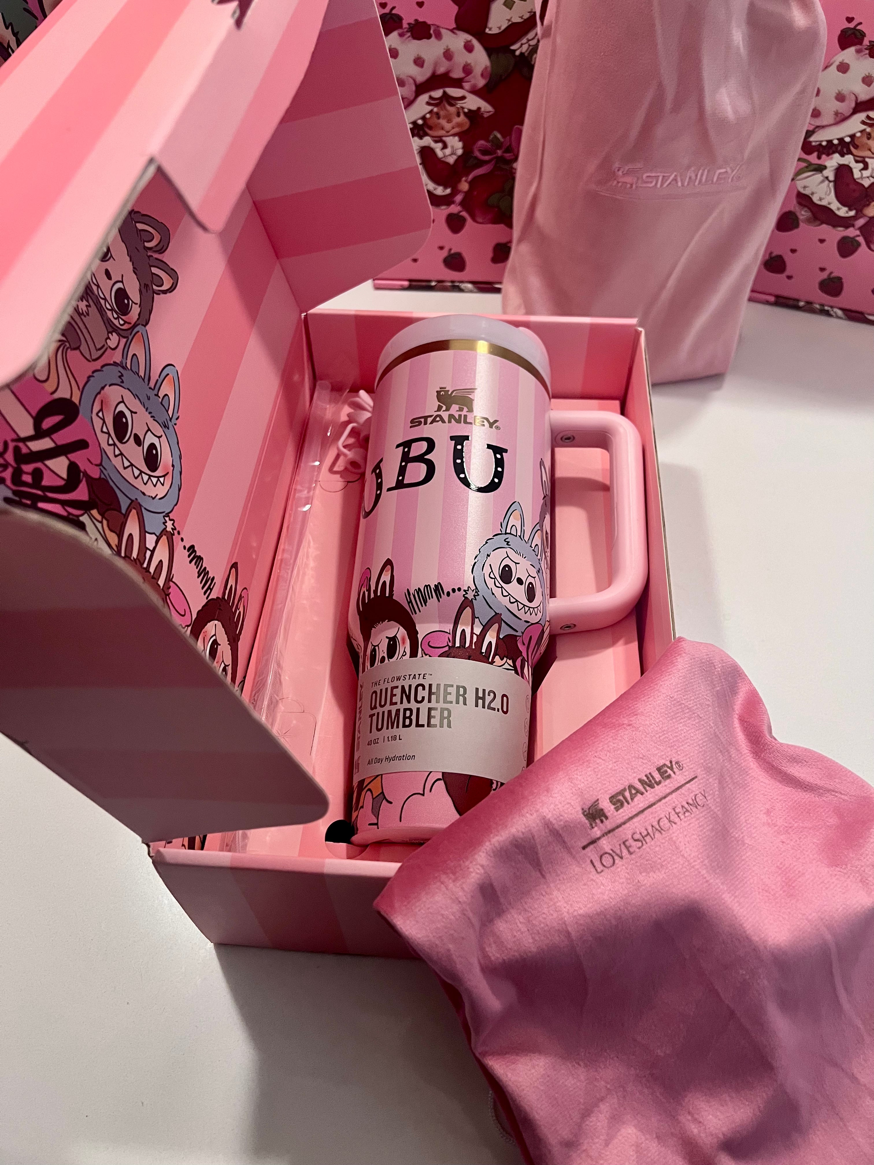 * * LIMITED EDITION * Stanley x Labubu Limited Edition Tumbler Pink Stripe 40 oz Quencher H2.0 FlowState Tumbler – 100% Authentic (New In Box)